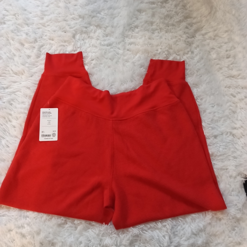 Women's High-Waist Knit Jogger Pants - Coral Red - Picture 2 of 3